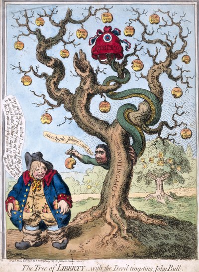 The Tree of Liberty with the Devil Tempting John Bull by James Gillray